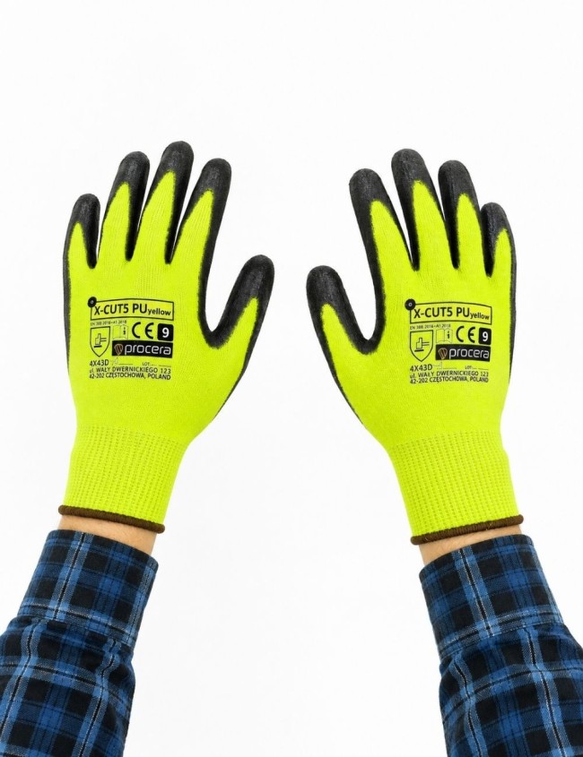 Cut-resistant gloves X-CUT5 PU YELLOW
